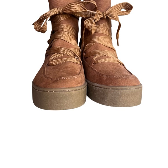 Universal Thread Women 7.5 Cognac Suede Fur Line Lace Up Birgitte Shearling Boot - Picture 2 of 15